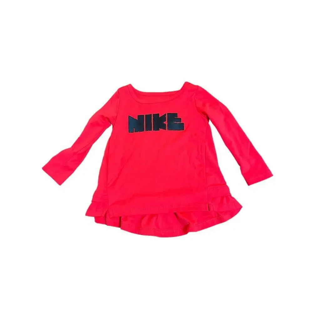 Nike Dri Fit Athletic Swim Long Sleeve Hot Pink‎ Shirt Ruffle Back Bottom SZ 12M